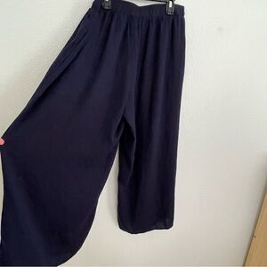Vince Camuto Dark Blue Wide-Leg Pants Linen Blend Women's Small